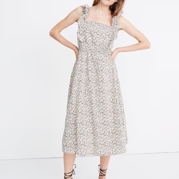 Madewell Ruffle-Strap Square-Neck Midi Dress in Fieldwalk Floral size 6 - Picture 1 of 13